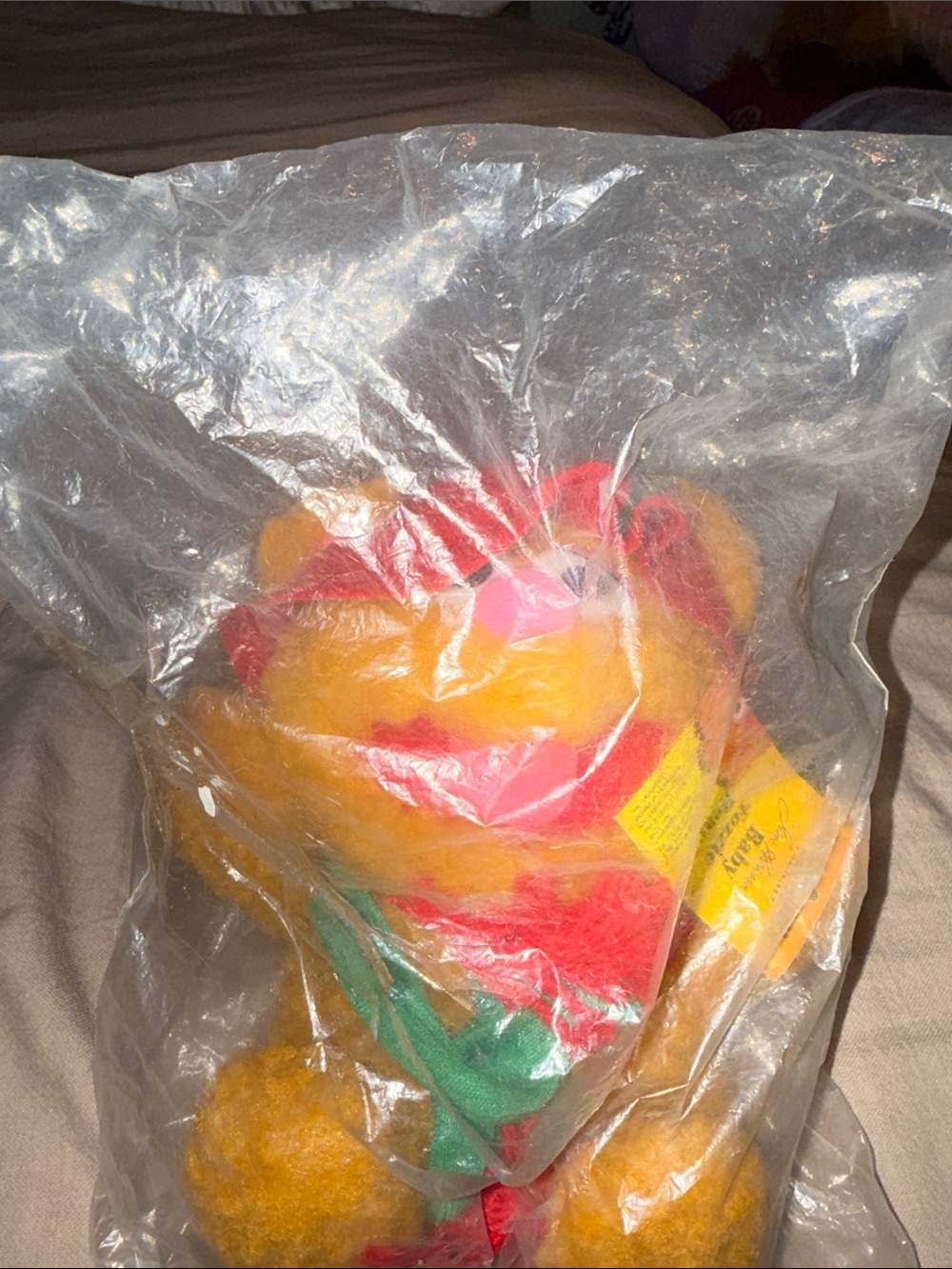 Sealed vintage McDonald's Yellow and Red Plush Bear with Green Scarf